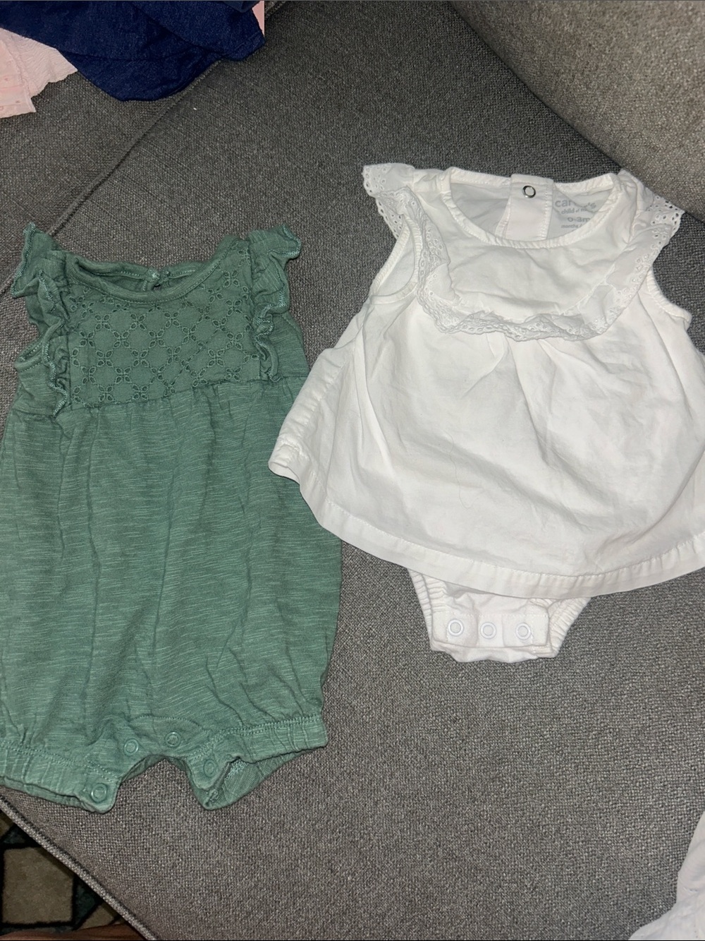 Green Eyelet Ruffle Romper for Baby Girls - Casual Summer Dress